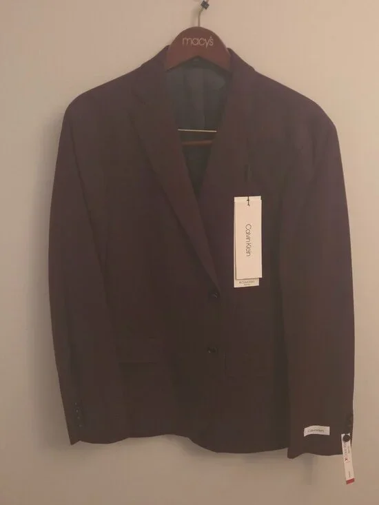 Calvin Klein Burgundy Slim Fit Stretch Blazer Men’s Jacket – New With Tags - Picture 2 of 8